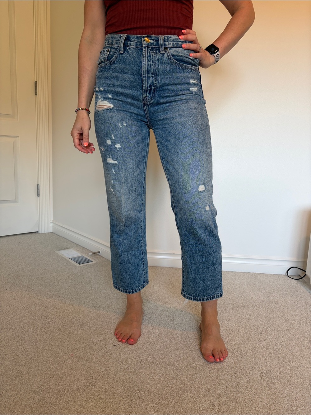 pistola High-Rise Distressed Cropped Jeans - Blue Wash